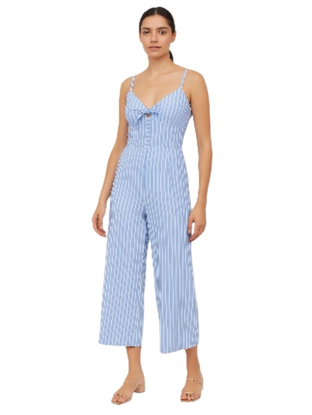 J. Crew Summer Blue with White Striped Tie-Front Wide-Leg Jumpsuit NWT